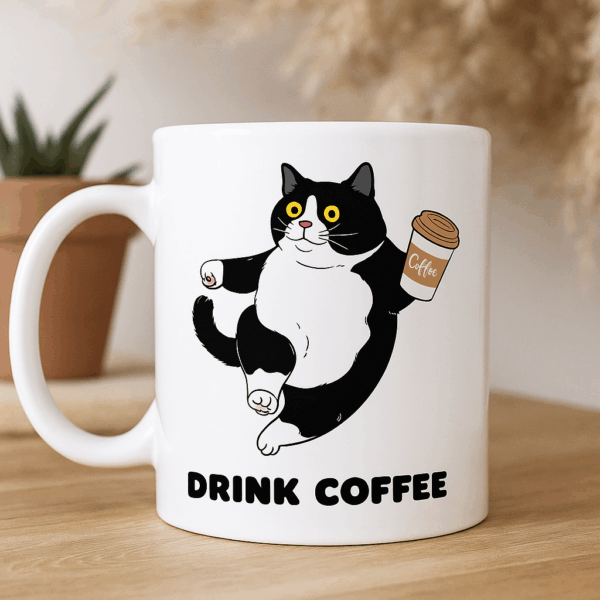 🐾 Take a Break & Drink Coffee – Jumping Cat Mug - Image 2