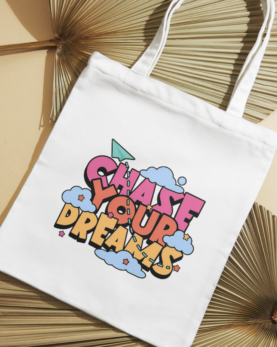 ☁️ Chase Your Dreams Motivational Tote Bag