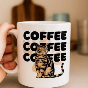🐾 Cat & Coffee Lover Mug – “COFFEE COFFEE COFFEE”