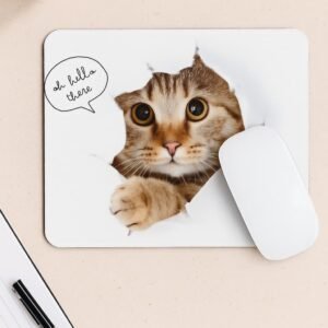 Oh Hello There” Cute Cat Mouse Pad – Purr-fect for Cat Lovers