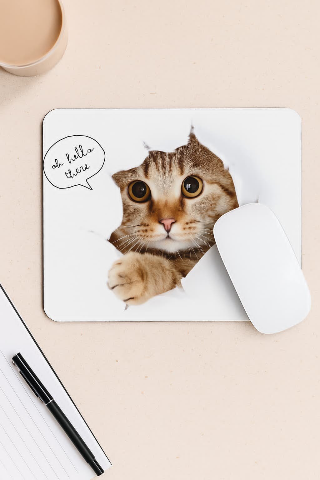 Oh Hello There” Cute Cat Mouse Pad – Purr-fect for Cat Lovers